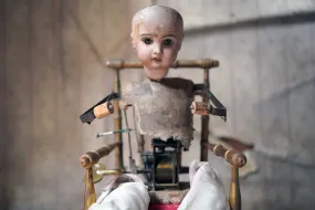 A French Bisque Musical Automaton by Roullet et Decamps; ‘Bebe Tricoteur’ c.1885-90