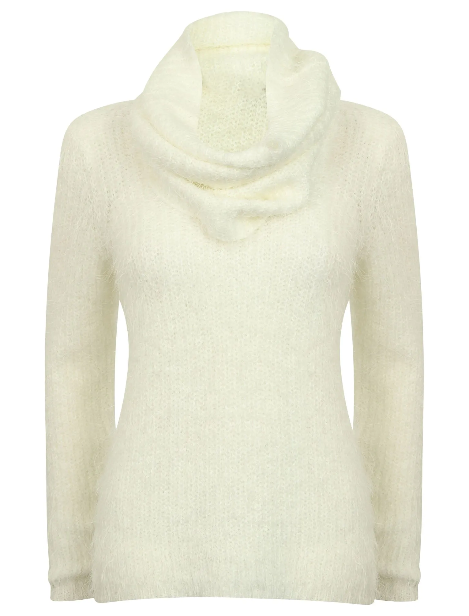 Ar Pierce V Neck Knit Jumper with Detachable Snood in Snow White - Amara Reya