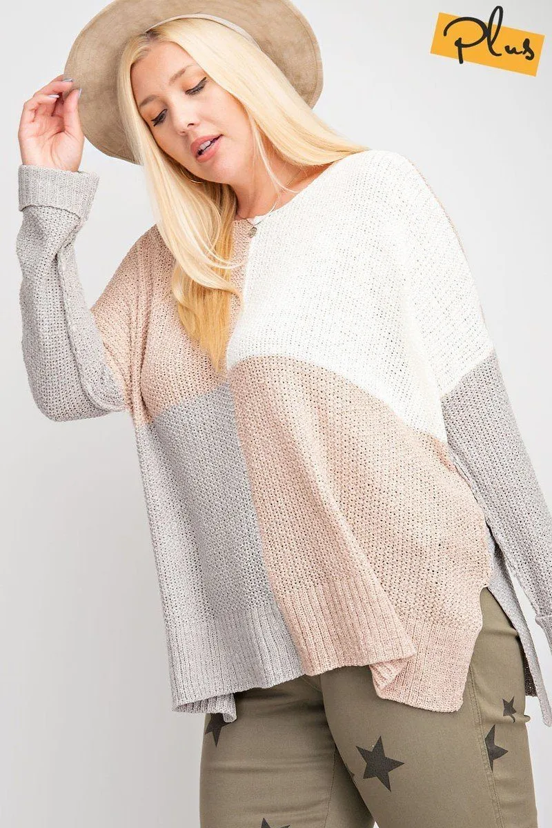 Color Block Long Sleeve Knitted Sweater Top