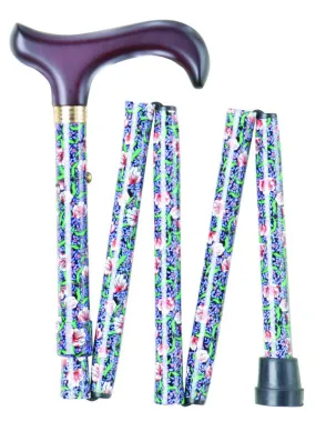 Folding Walking Stick - Green Floral Morris